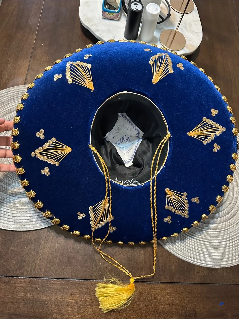 Handcrafted Navy and Gold Mexican Sombrero by Luna